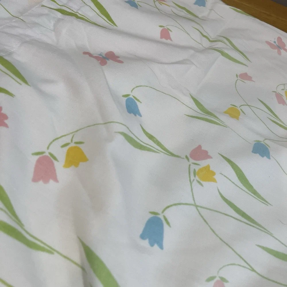 Vtg Handmade Tulip Butterfly Curtain Panel Lined Spring Country‎ Cottage 78x41